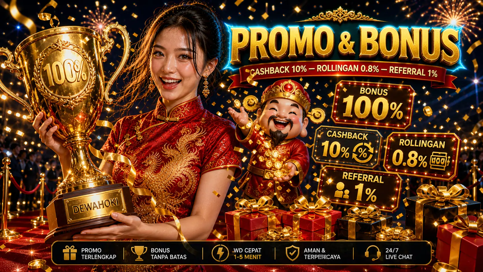 Promo & Bonus DewaHoki - Cashback 10%, Rollingan, Referral 1%